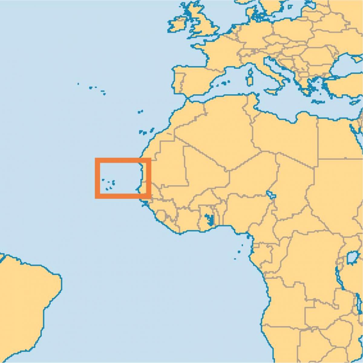tregojnë Cape Verde në hartë të botës